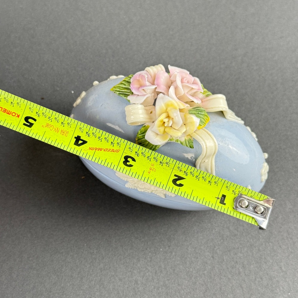 Ceramic Easter Egg 4" Trinket Box Set of 4 Blue Cream Floral Decor - Picture 2 of 16